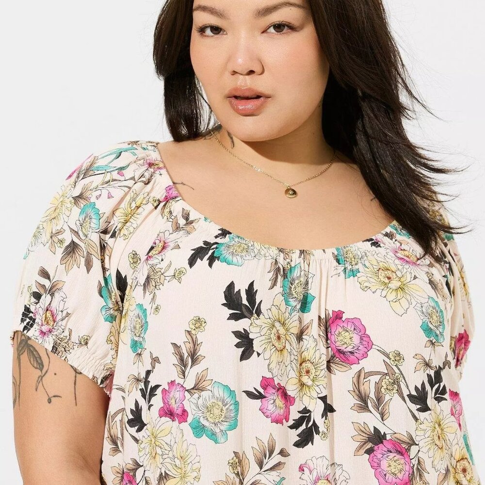 Torrid Gauze Puff Sleeve Tiered Trapeze Mini Dress 2X - Picture 2 of 15